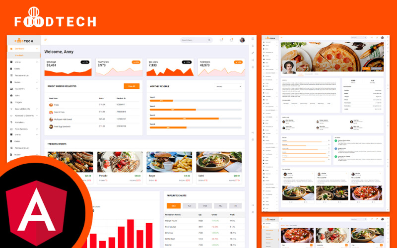 Foodtech Restaurant & Lebensmittellieferung Angular JS Admin Dashboard