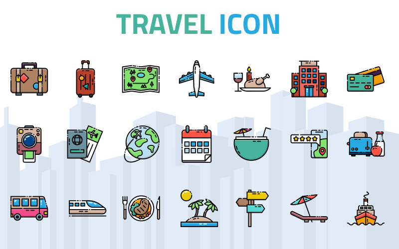 Plantilla de conjunto de iconos de viajes