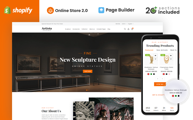 Artista - Tema Shopify del negozio della galleria d'arte