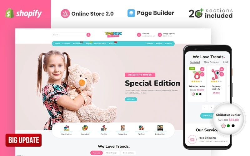 Shopify OS 2主题.0 pour magasin de vêtements et de jouets Toybox