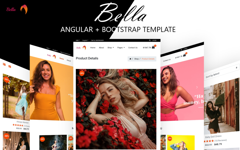 Bella Fashion - Érzékeny szögletes + Bootstrap alkalmazássablon