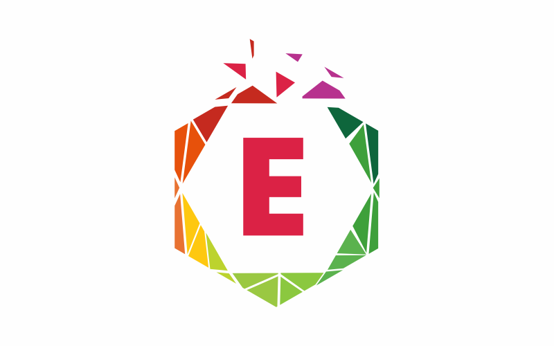 字母E六边形Logo模板