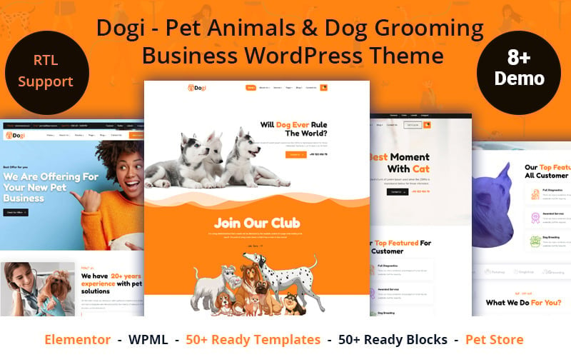 狗-宠物动物 & Dog Grooming Business WordPress Theme