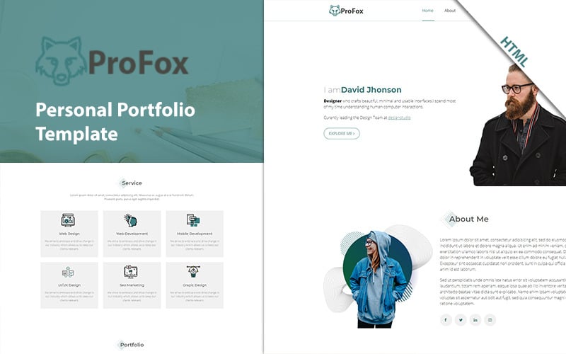 Profox- érzékeny személyes portfólió HTML webhelysablon