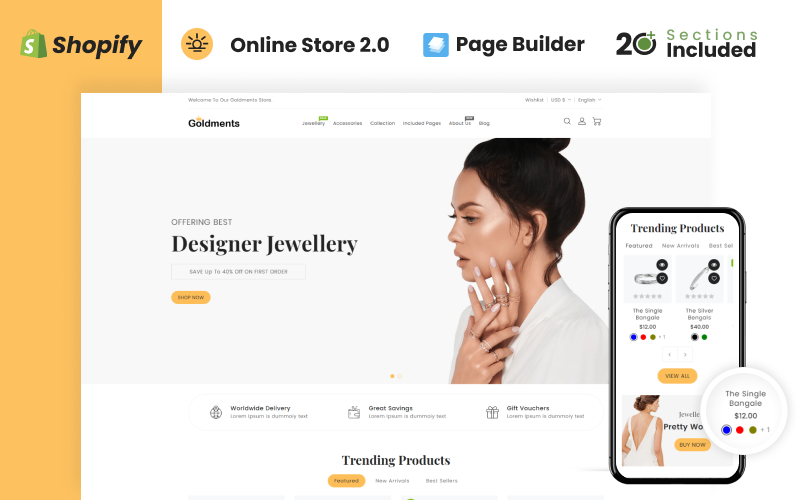 Ювелирный магазин Goldments Shopify Theme OS 2.0