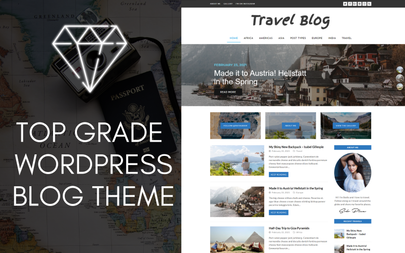 Тема подорожнього блогу Diamond WordPress