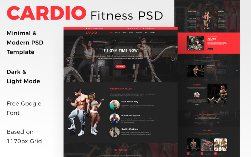 PSD Cardio One Page Fitness模板