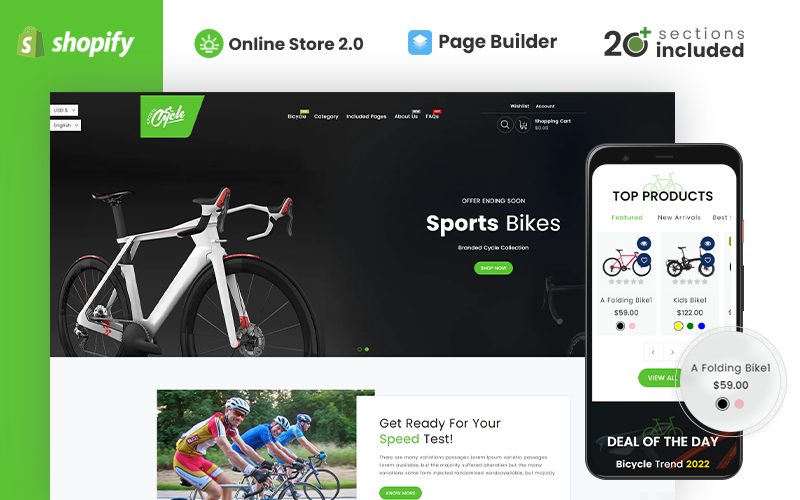 Winkel voor sportfietsen en accessoires Shopify-thema