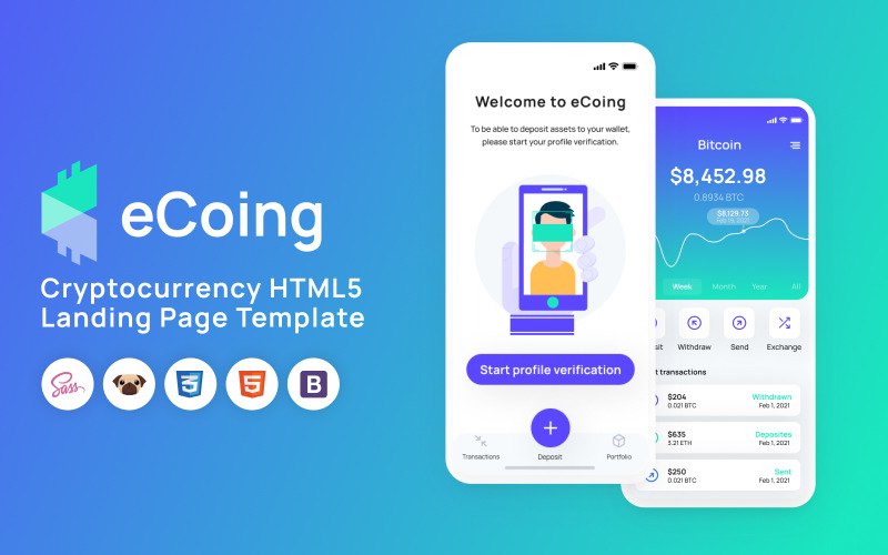 eCoing - Cryptocurrency HTML5 céloldal