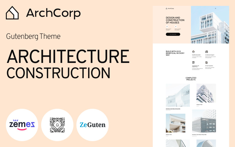 ArchCorp - Plantilla de construcción arquitectónica para Gutenberg