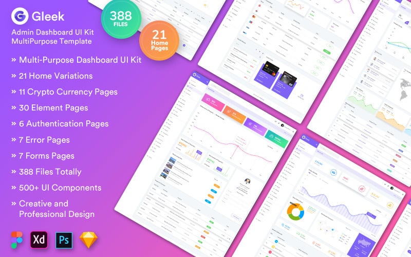 Kit de interfaz de usuario web Gleek Admin Dashboard multipropósito