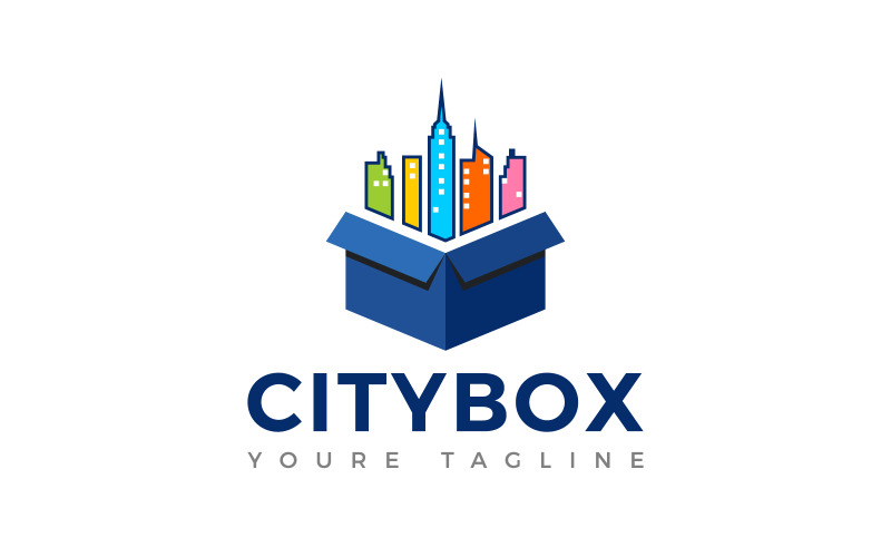 彩色城市盒子标志设计