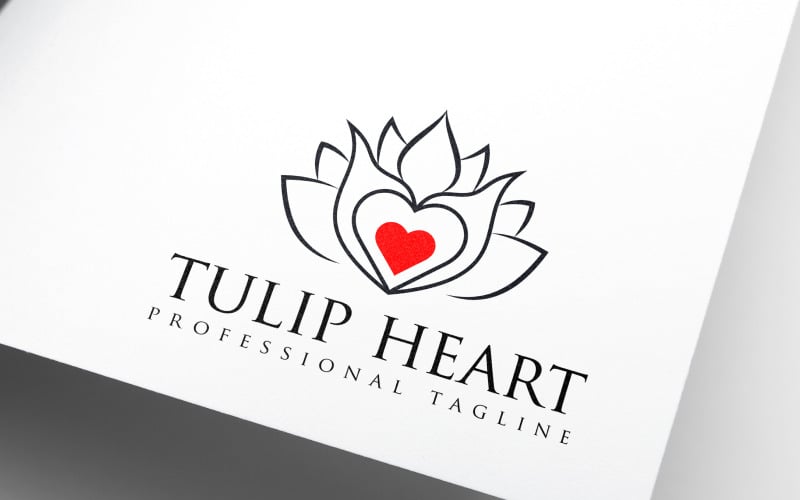 Blumentulpe-rotes Herz-Mode-Schönheits-Logo-Design