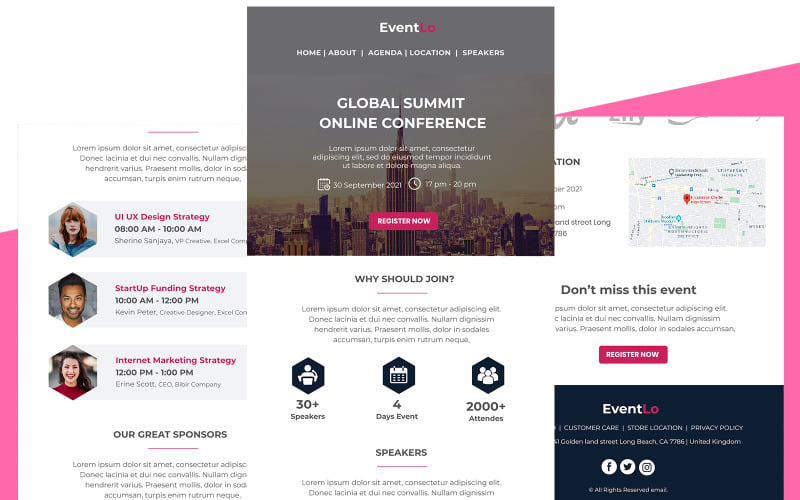 EventLo - багатоцільовий шаблон електронної пошти для подій та конференцій, адаптивний шаблон інформаційного бюлетеня