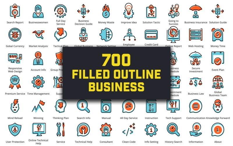 Filled Outline Business Iconset Template