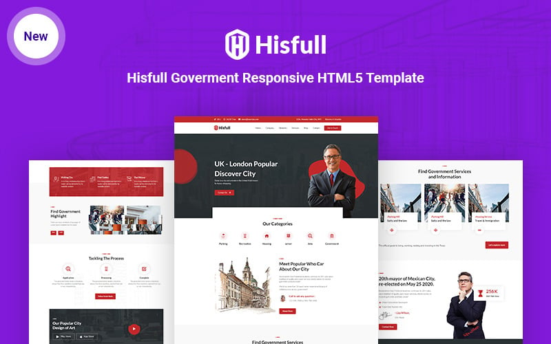 Hisfull - Kommunal- och regeringsresponsiv HTML5-webbplatsmall