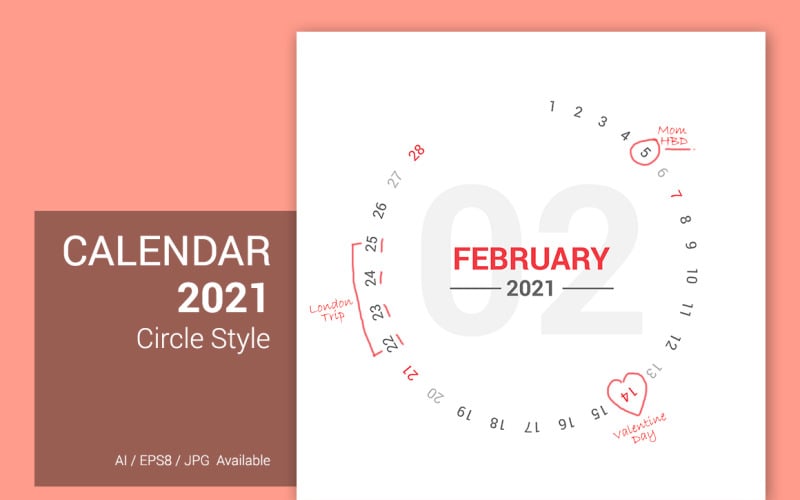 日历2021圆形设计与单独的文件所有月规划师