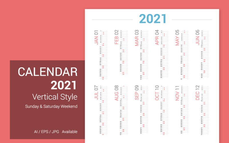 Kalender 2021 verticale ontwerpplanner