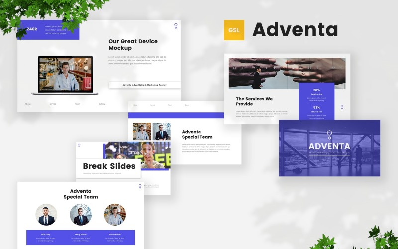 Adventa - Modèle Google Slides pour agence de publicité et de marketing