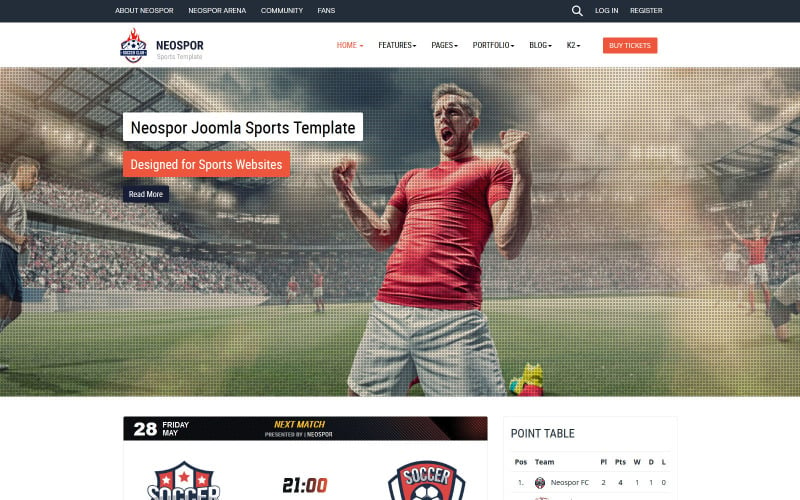 Neospor Joomla 5 Joomla 4 és Joomla 3 Sport sablon