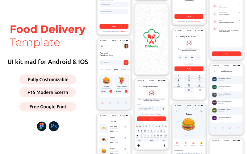 DMeals Android食品配送应用程序的移动用户界面套件| IOS (Lite)