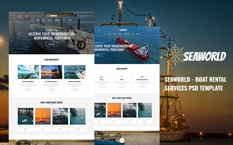 Seaworld - Modelo PSD de serviços de aluguel de barcos