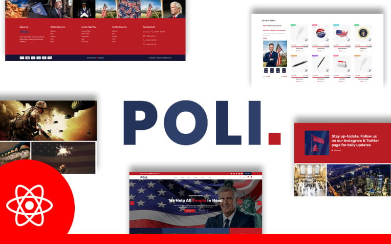 Poli Political Fundraising & Donations Modèle de site Web React JS
