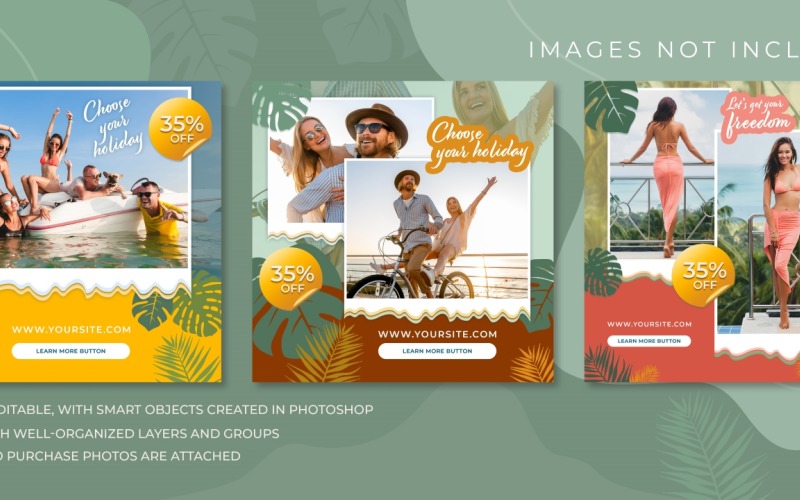 Üç Seyahat Eden Instagram Gönderisi - Kullanıma Hazır Grafikler PSD-Mockup Şablonu