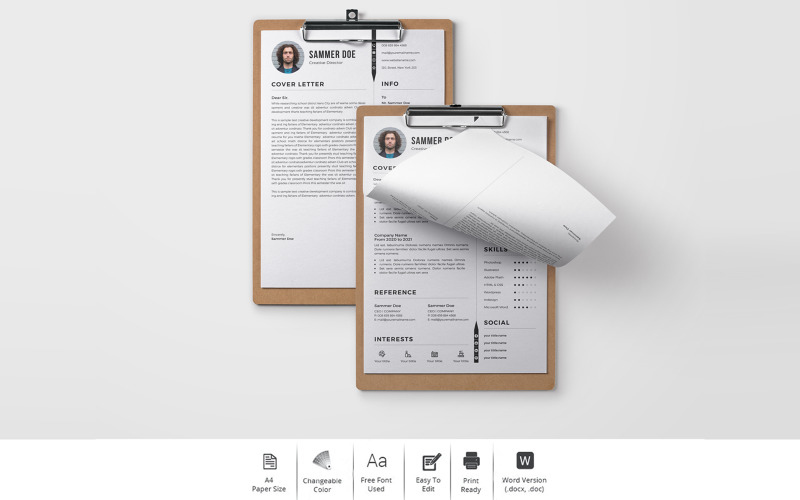 Sammer Doe -清洁的简历设计创意总监可打印的简历模板