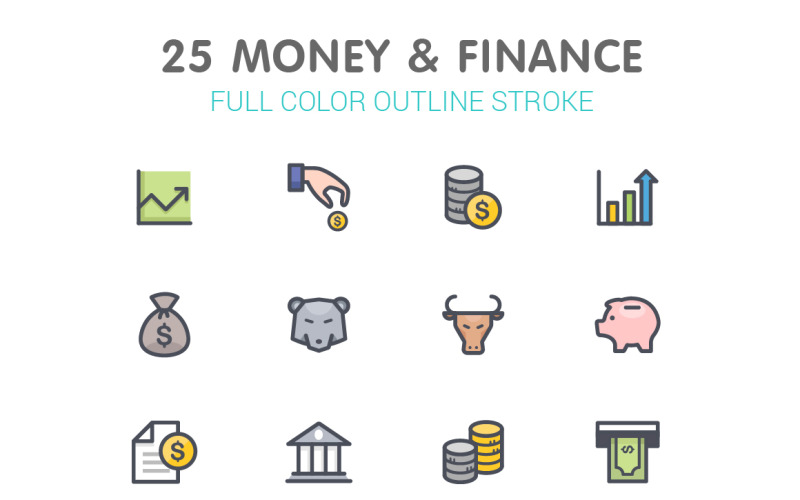 Money & 财务线彩色图标集模板