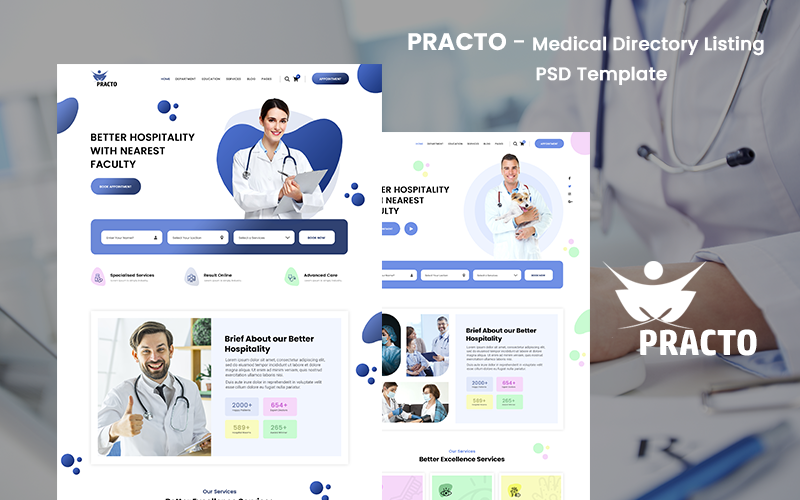 Practo - PSD-Vorlage mit Auflistung des medizinischen Verzeichnisses