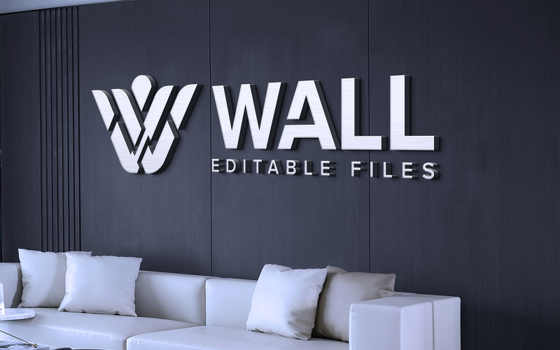 Maquete de logotipo 3D - Maquete de produto de parede para escritório