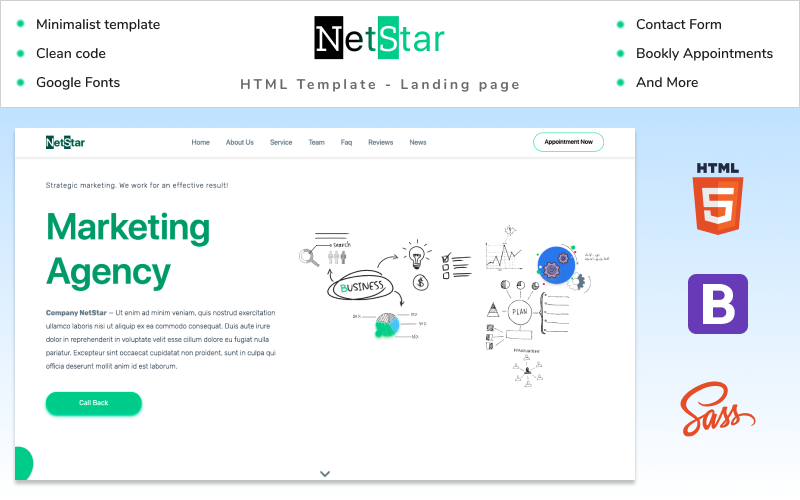 NetStar | HTML-sjabloon voor bestemmingspagina van marketingbureau