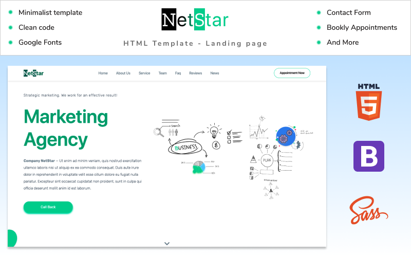 NetStar | Marketing Ügynökség céloldali HTML-sablonja