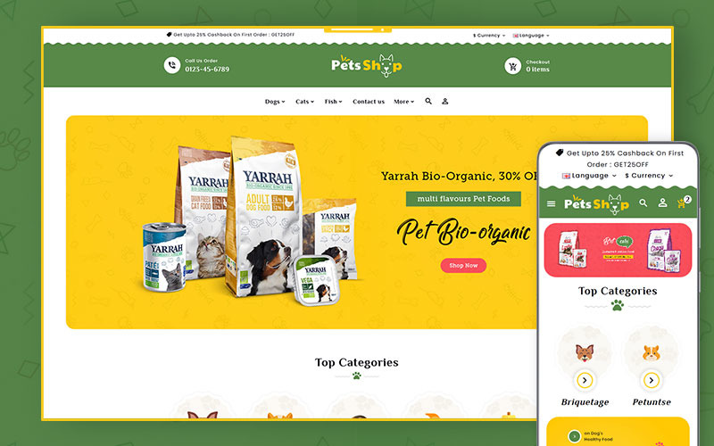 Pet Shop - Háziállatok és állatok OpenCart érzékeny téma