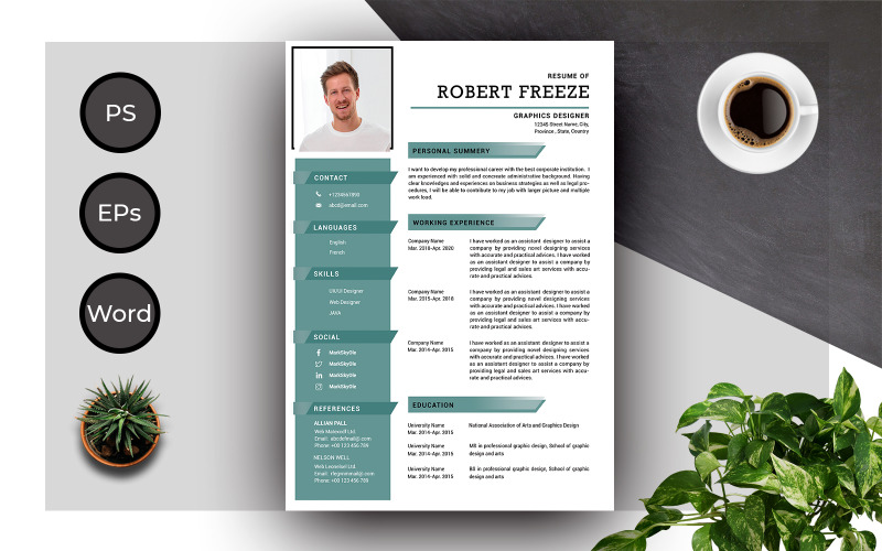 Komplett och kreativ CV-mall för Robert Freeze