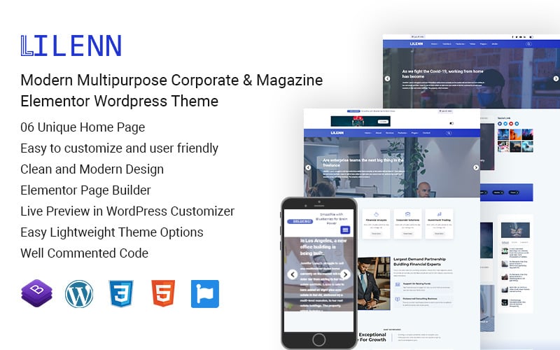 Lilenn-Modernes Mehrzweck-Unternehmens- und Magazin-Element oder Wordpress-Theme