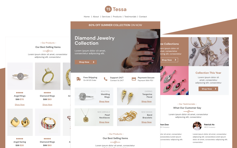 Tessa – Mehrzweck-E-Mail-Vorlage für Schmuck Responsive Newsletter-Vorlage