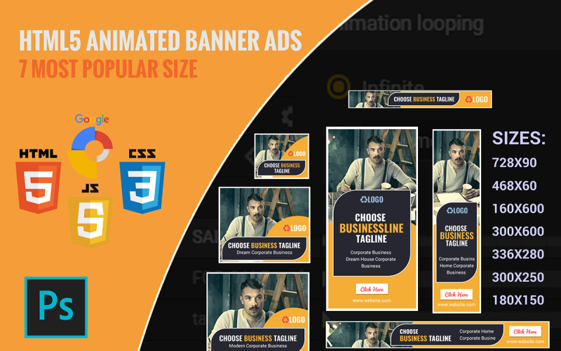 Affärsmallar för animerade bannerannonser för HTML5
