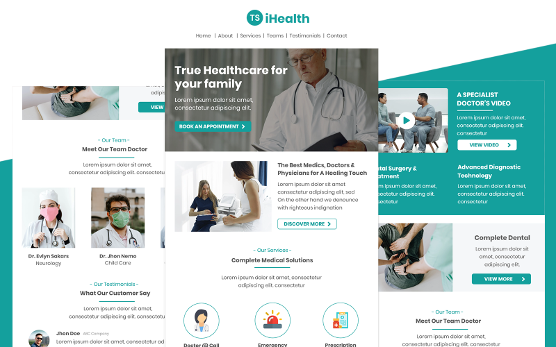 iHealth – багатоцільовий шаблон електронної пошти для охорони здоров’я. Адаптивний шаблон інформаційного бюлетеня