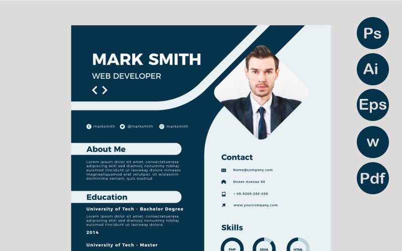 Modelo de CV minimalista de desenvolvedor Web de Mark Smith.