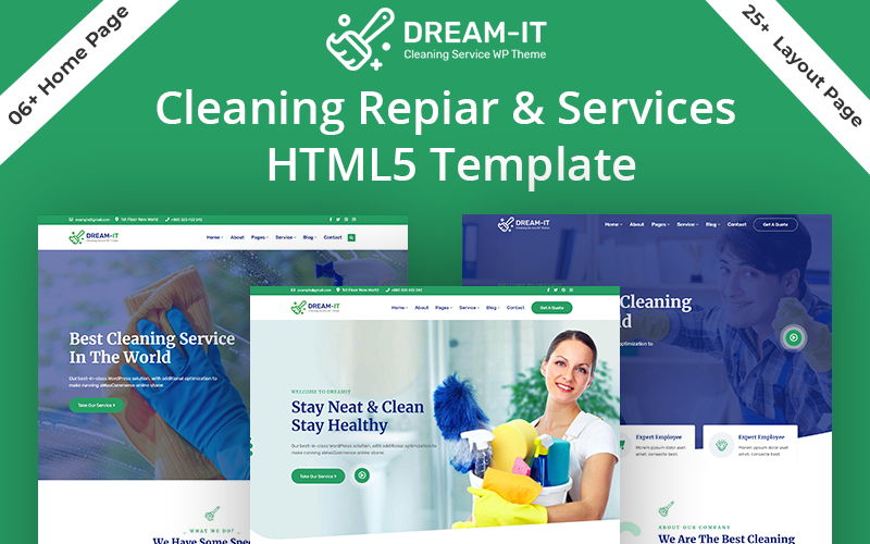 DreamIT- Plantilla de sitio web HTML5 de servicicio de limpieza y reparación