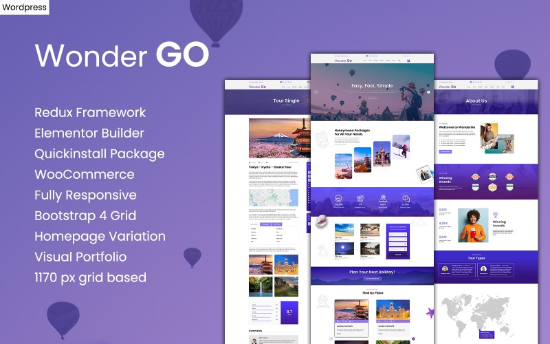 Wonder GO - Tema de WordPress para reservas de viajes y viajes