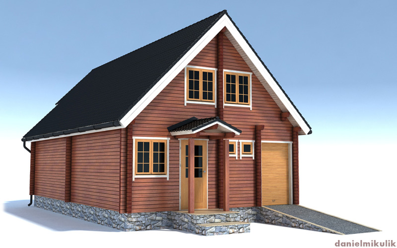 Casa de madera modelo 3d de alta poli