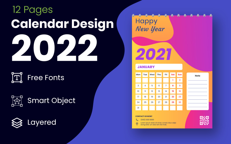 现代设计2022日历模板矢量设计规划师