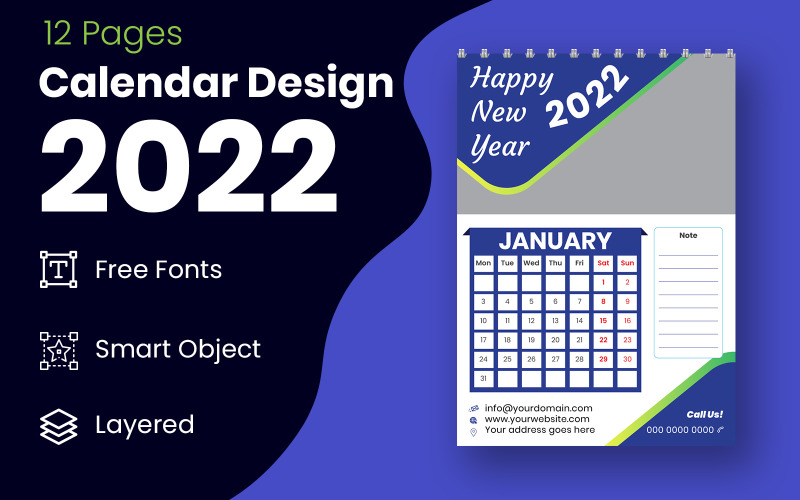 2022年新年 & 黑色日历设计模板矢量规划