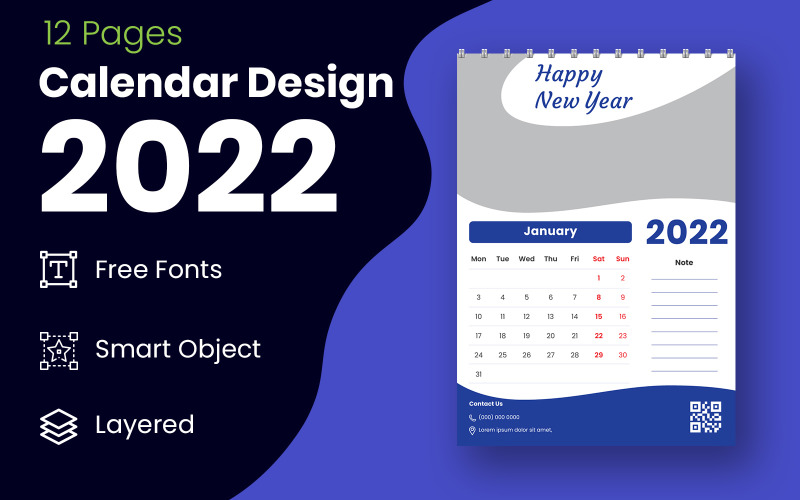 Set di 12 mesi Calendario Design 2022 Planner