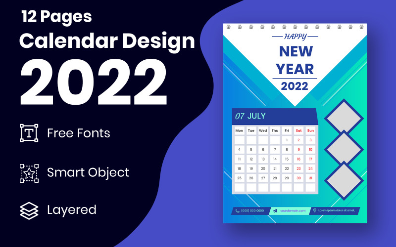 Календарь 2022 Векторный дизайн шаблона