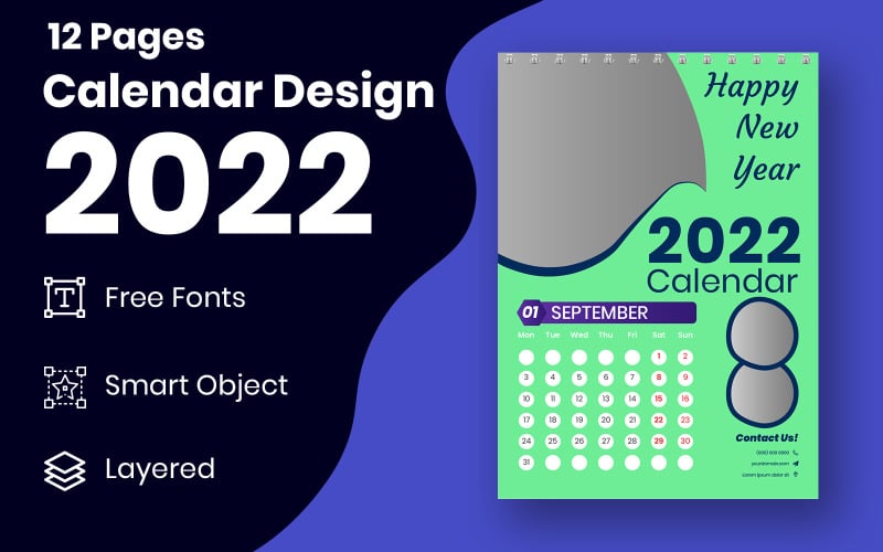 印刷设计模板日历2022