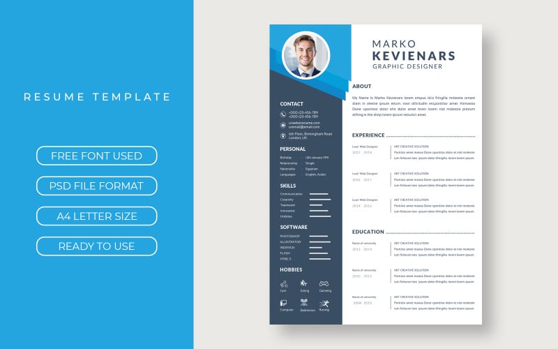 Resume with Blue and Black Accents